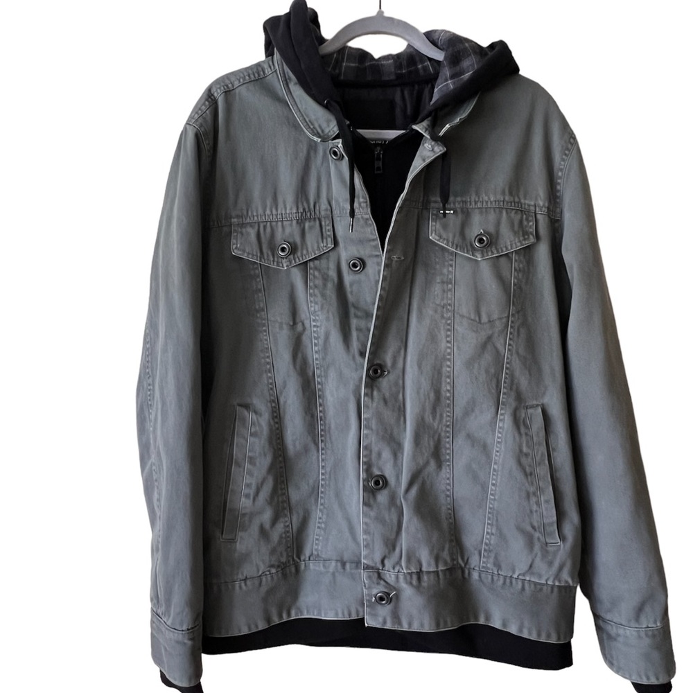 Hurley Sage Green Trucker hooded Jacket size L
